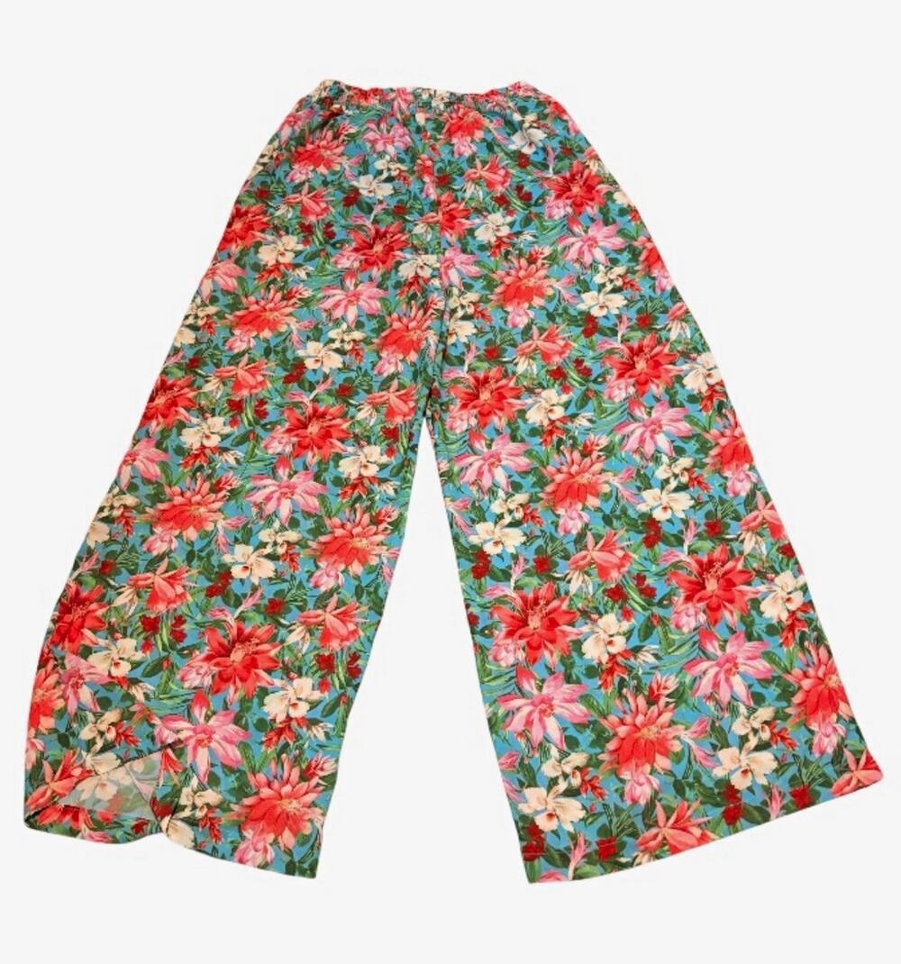 Flying Tomato Tropical Floral Wide-Leg Pull-On High Waist Pants Multicolor Large